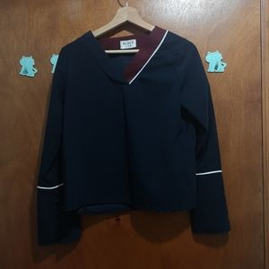 V neck navy crop blouse